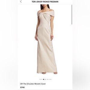 Teri Jon by Rickie Freeman Off-The-Shoulder Metallic Gown
